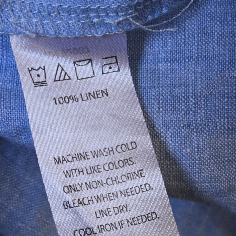 100% Linen Blue Ruffle Dress - Picture 7 of 7